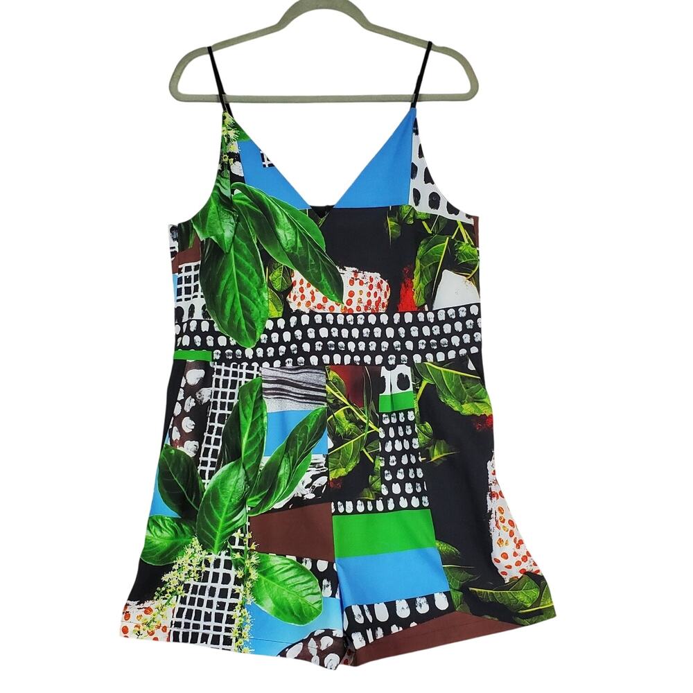 Clover Canyon Mixed Media Tropical Print Romper Dress Sz L Resort Vaca Beach NWT